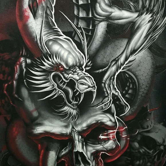 Graphic dragon and skull men's shirt - Picture 2 of 2